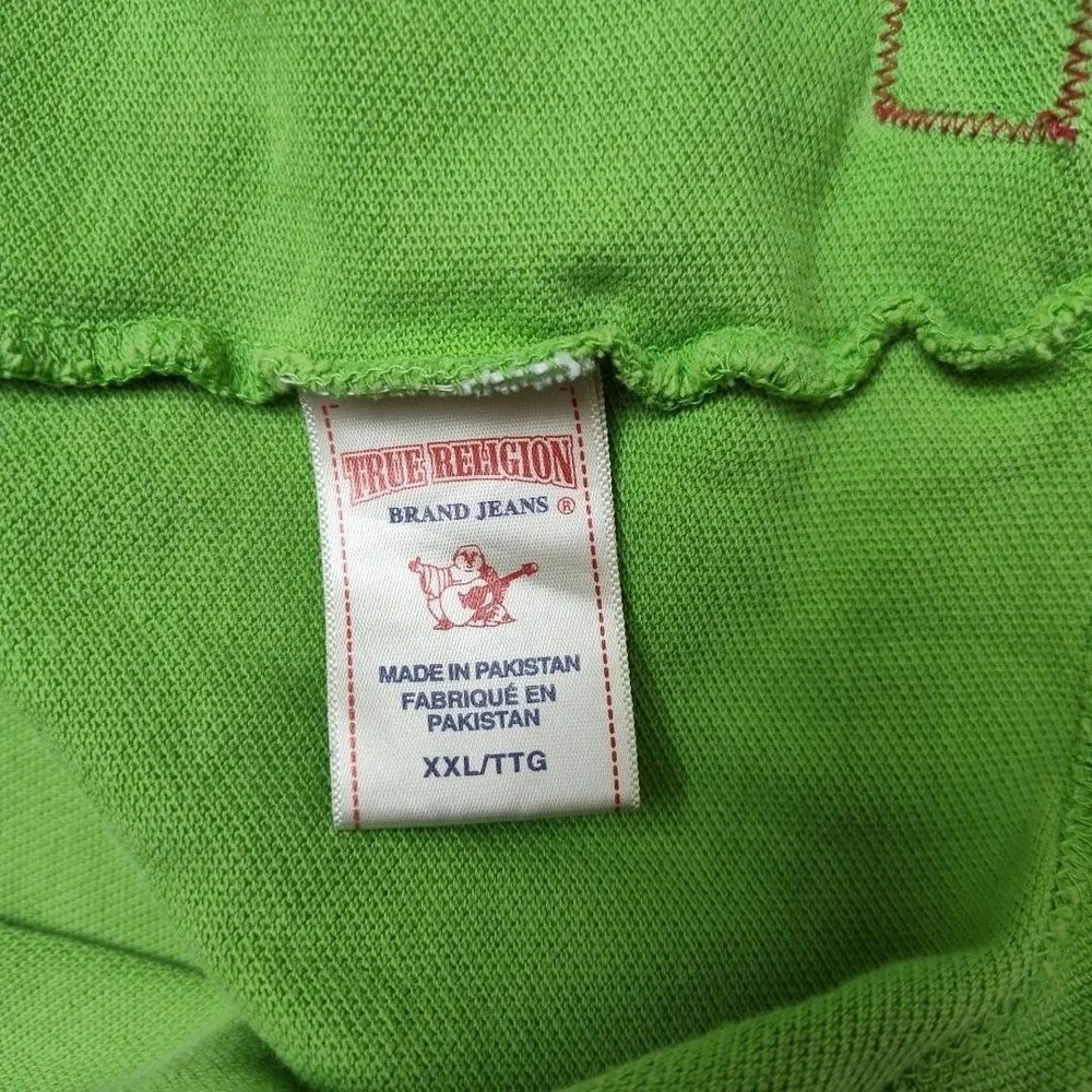 True Religion‎ Polo Shirt Mens 2XL Green Pique Cotton Short Sleeve Collared Logo